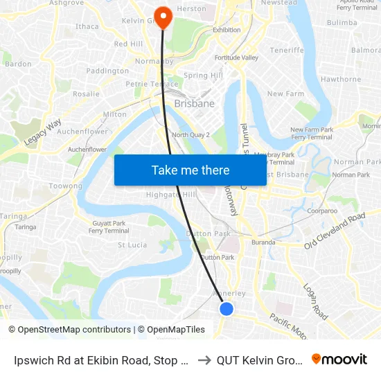 Ipswich Rd at Ekibin Road, Stop 23 to QUT Kelvin Grove map