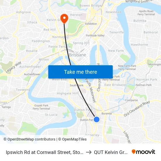 Ipswich Rd at Cornwall Street, Stop 15 to QUT Kelvin Grove map