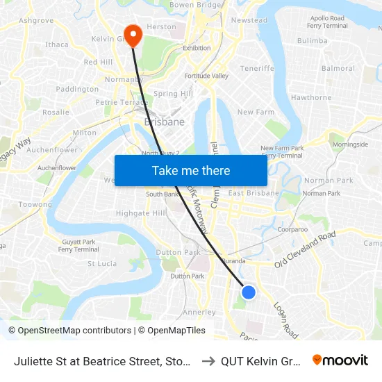 Juliette St at Beatrice Street, Stop 19 to QUT Kelvin Grove map