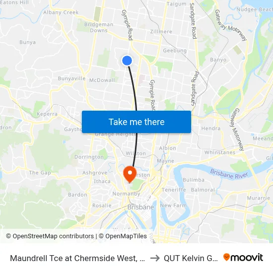 Maundrell Tce at Chermside West, Stop 48 to QUT Kelvin Grove map