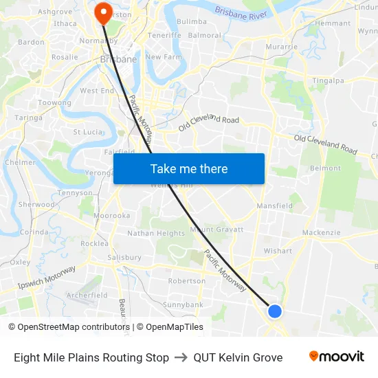 Eight Mile Plains Routing Stop to QUT Kelvin Grove map