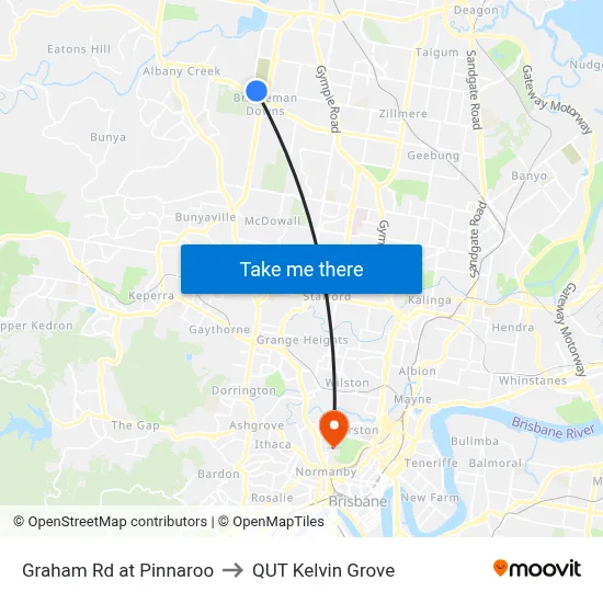 Graham Rd at Pinnaroo to QUT Kelvin Grove map