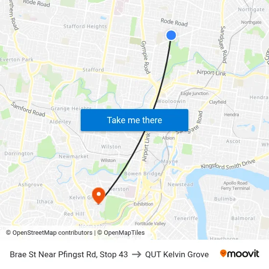 Brae St Near Pfingst Rd, Stop 43 to QUT Kelvin Grove map