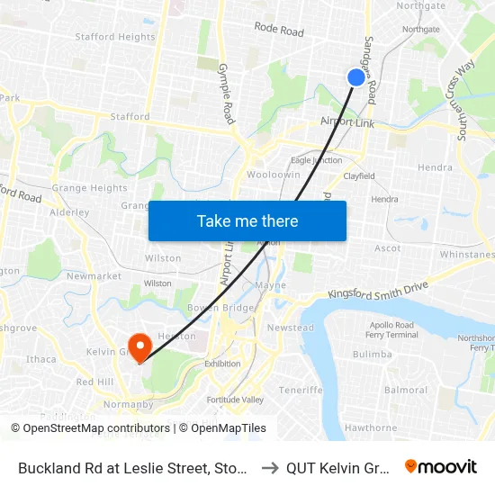 Buckland Rd at Leslie Street, Stop 38 to QUT Kelvin Grove map