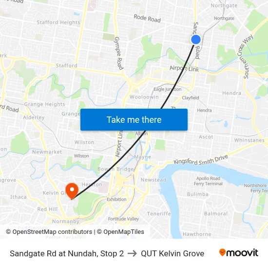 Sandgate Rd at Nundah, Stop 2 to QUT Kelvin Grove map