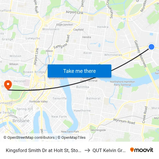 Kingsford Smith Dr at Holt St, Stop 43 to QUT Kelvin Grove map