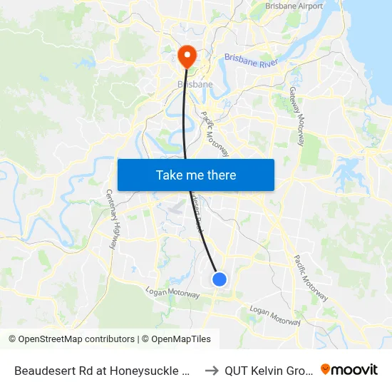 Beaudesert Rd at Honeysuckle Way to QUT Kelvin Grove map