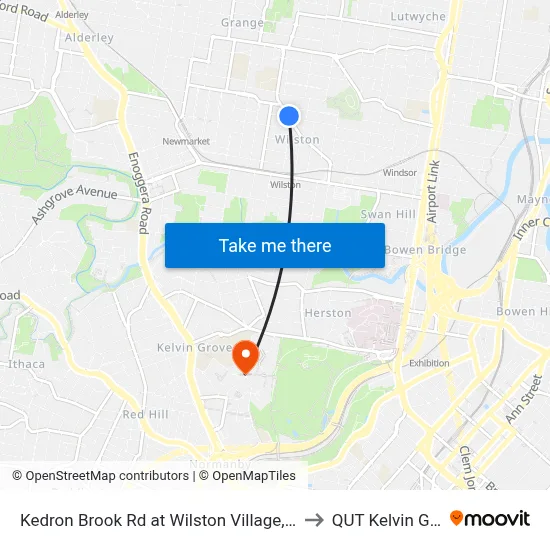 Kedron Brook Rd at Wilston Village, Stop 20 to QUT Kelvin Grove map