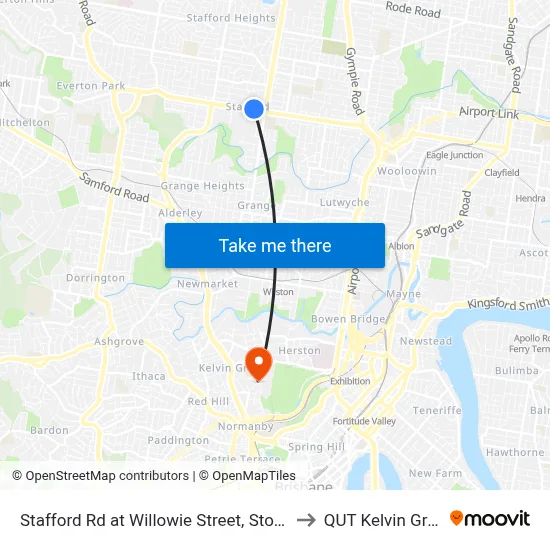 Stafford Rd at Willowie Street, Stop 30a to QUT Kelvin Grove map
