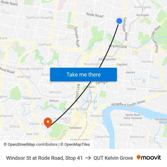 Windsor St at Rode Road, Stop 41 to QUT Kelvin Grove map