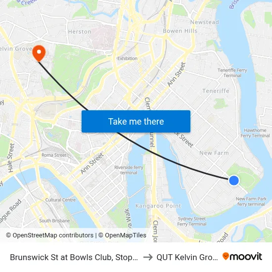 Brunswick St at Bowls Club, Stop 16 to QUT Kelvin Grove map