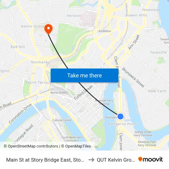Main St at Story Bridge East, Stop 6 to QUT Kelvin Grove map