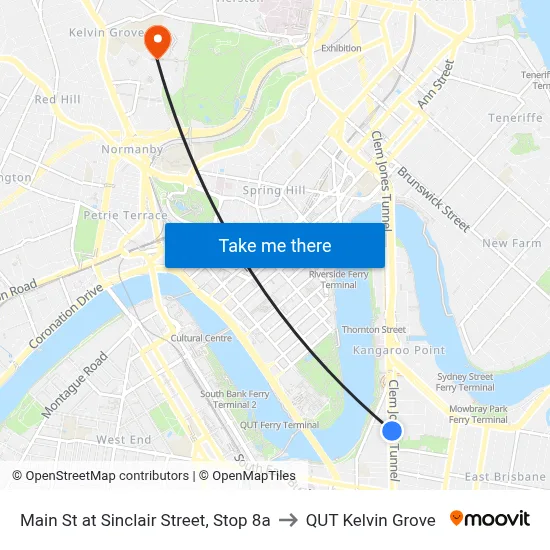 Main St at Sinclair Street, Stop 8a to QUT Kelvin Grove map