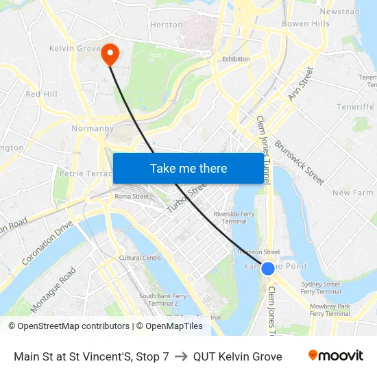 Main St at St Vincent'S, Stop 7 to QUT Kelvin Grove map