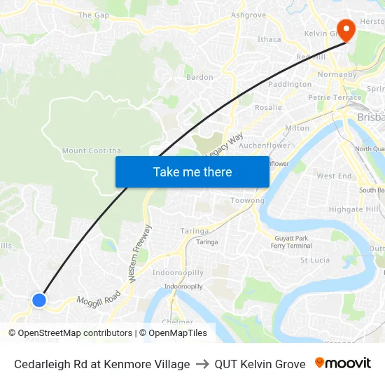 Cedarleigh Rd at Kenmore Village to QUT Kelvin Grove map