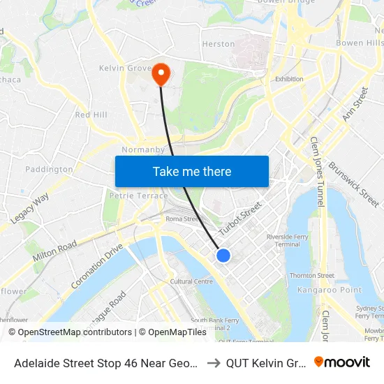Adelaide Street Stop 46 Near George St to QUT Kelvin Grove map