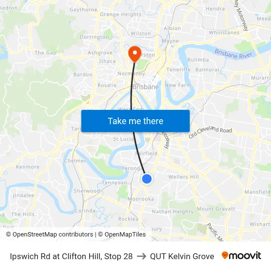 Ipswich Rd at Clifton Hill, Stop 28 to QUT Kelvin Grove map