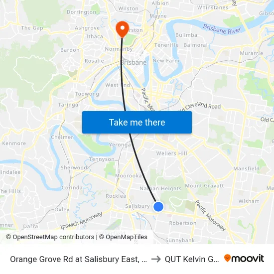 Orange Grove Rd at Salisbury East, Stop 51 to QUT Kelvin Grove map