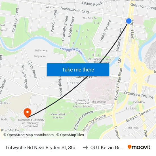 Lutwyche Rd Near Bryden St, Stop 11 to QUT Kelvin Grove map