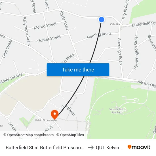 Butterfield St at Butterfield Preschool, Stop 11a to QUT Kelvin Grove map