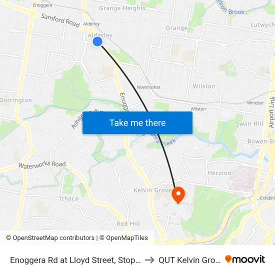 Enoggera Rd at Lloyd Street, Stop 25 to QUT Kelvin Grove map