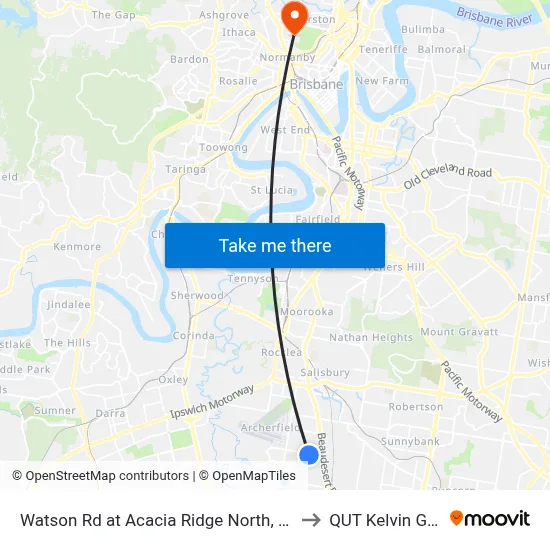 Watson Rd at Acacia Ridge North, Stop 59 to QUT Kelvin Grove map