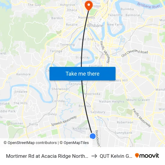 Mortimer Rd at Acacia Ridge North, Stop 59 to QUT Kelvin Grove map