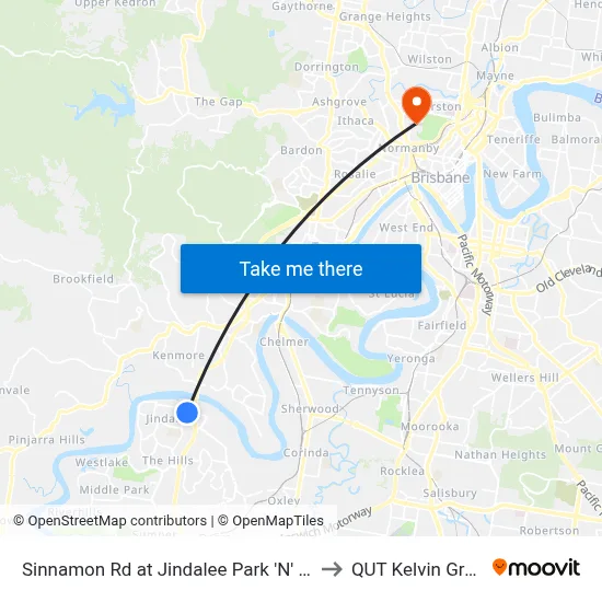 Sinnamon Rd at Jindalee Park 'N' Ride to QUT Kelvin Grove map