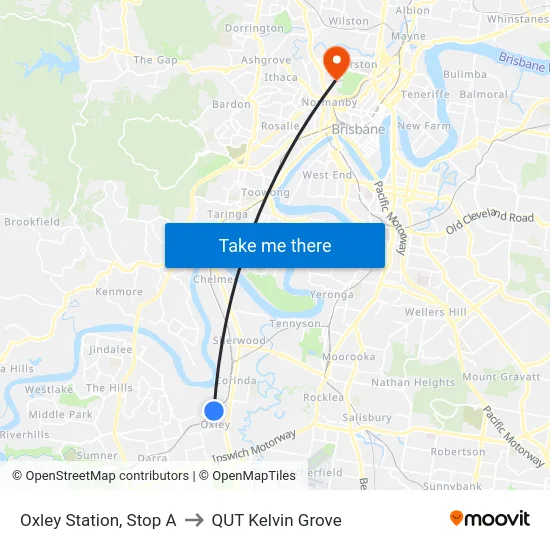 Oxley Station, Stop A to QUT Kelvin Grove map
