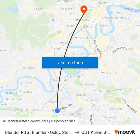 Blunder Rd at Blunder - Oxley, Stop 66 to QUT Kelvin Grove map