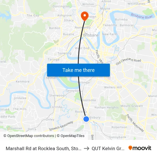 Marshall Rd at Rocklea South, Stop 41 to QUT Kelvin Grove map