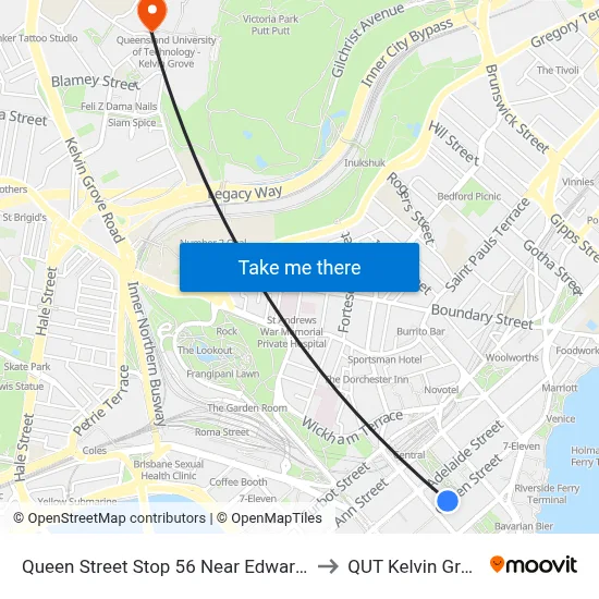 Queen Street Stop 56 Near Edward St to QUT Kelvin Grove map