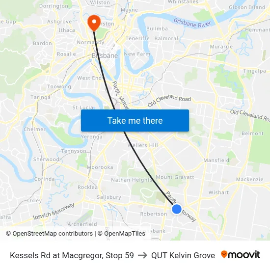 Kessels Rd at Macgregor, Stop 59 to QUT Kelvin Grove map