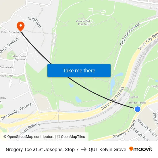 Gregory Tce at St Josephs, Stop 7 to QUT Kelvin Grove map