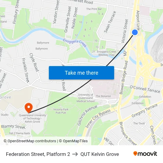 Federation Street, Platform 2 to QUT Kelvin Grove map