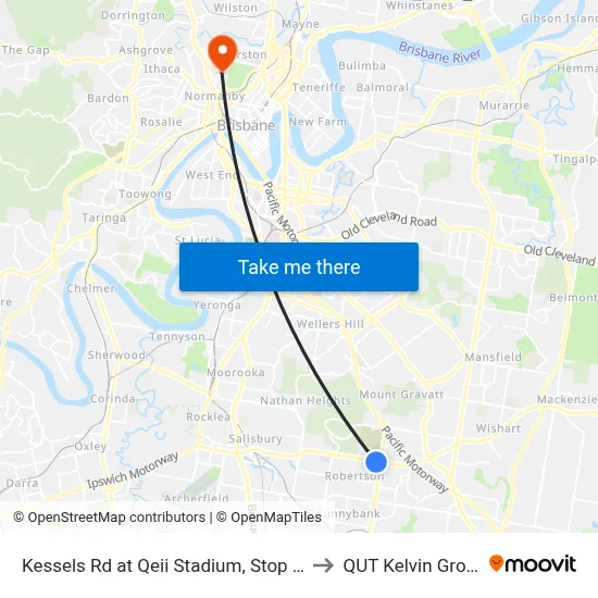 Kessels Rd at Qeii Stadium, Stop 57 to QUT Kelvin Grove map