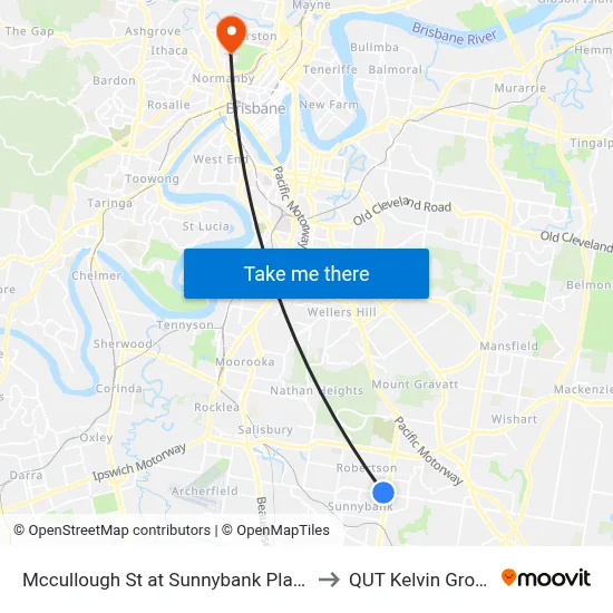 Mccullough St at Sunnybank Plaza to QUT Kelvin Grove map