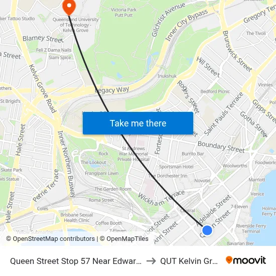 Queen Street Stop 57 Near Edward St to QUT Kelvin Grove map