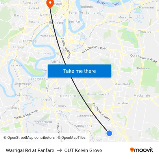 Warrigal Rd at Fanfare to QUT Kelvin Grove map