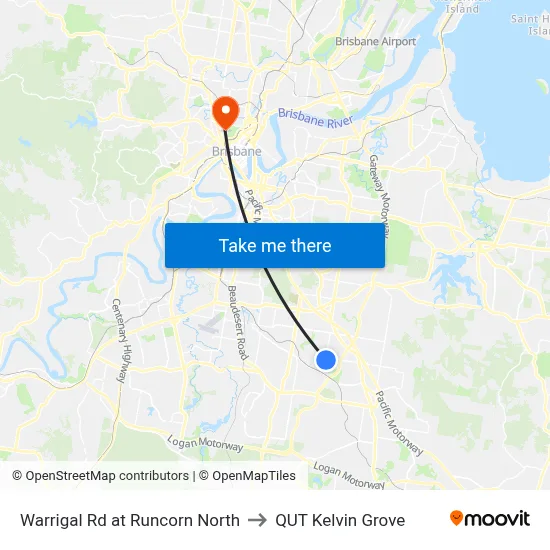 Warrigal Rd at Runcorn North to QUT Kelvin Grove map