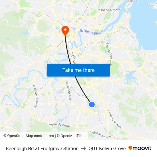 Beenleigh Rd at Fruitgrove Station to QUT Kelvin Grove map