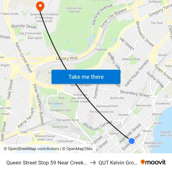 Queen Street Stop 59 Near Creek St to QUT Kelvin Grove map