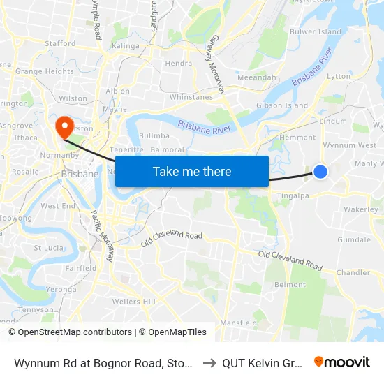 Wynnum Rd at Bognor Road, Stop 45 to QUT Kelvin Grove map