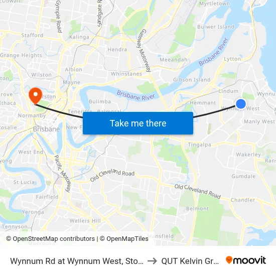 Wynnum Rd at Wynnum West, Stop 55 to QUT Kelvin Grove map