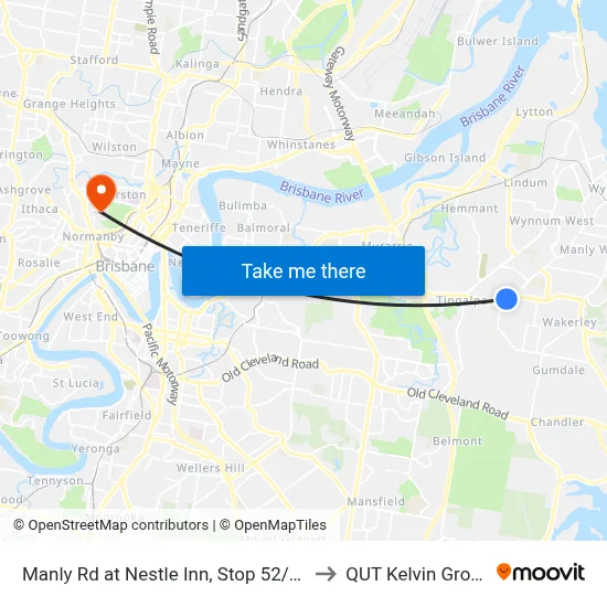 Manly Rd at Nestle Inn, Stop 52/46 to QUT Kelvin Grove map