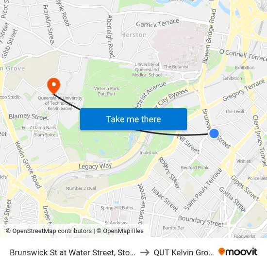 Brunswick St at Water Street, Stop 6 to QUT Kelvin Grove map