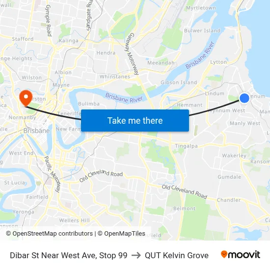 Dibar St Near West Ave, Stop 99 to QUT Kelvin Grove map