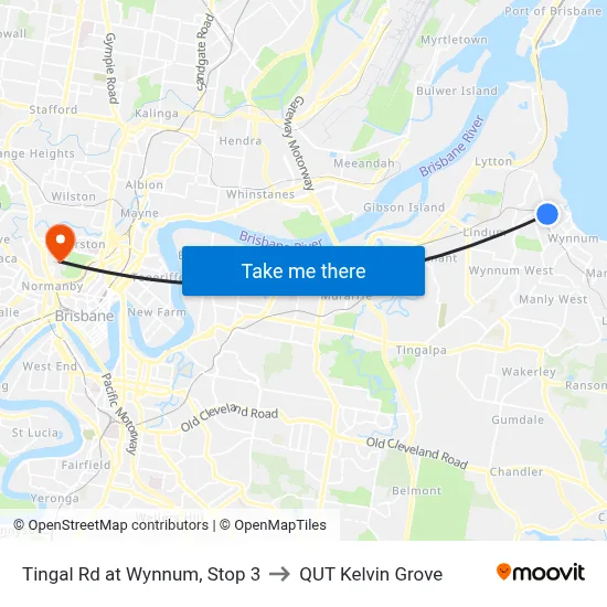 Tingal Rd at Wynnum, Stop 3 to QUT Kelvin Grove map