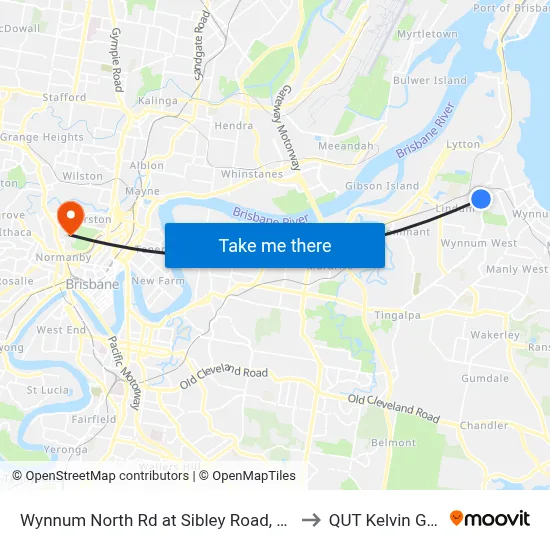 Wynnum North Rd at Sibley Road, Stop 38 to QUT Kelvin Grove map