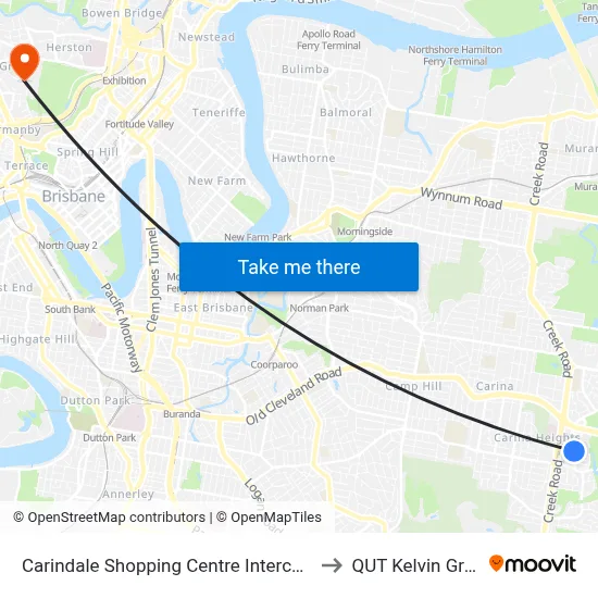 Carindale Shopping Centre Interchange to QUT Kelvin Grove map
